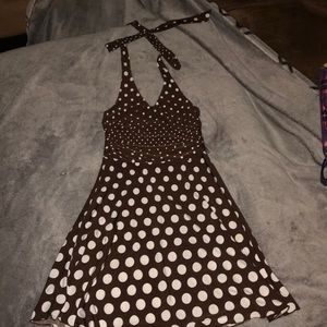 Beautiful girls brown/white polka dot halter dress